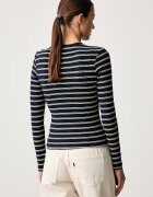 Tommy Jeans блуза с дълги ръкави дамска от памук с еластан тъмносиня DW0DW17387