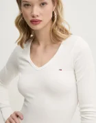 Tommy Jeans блуза с дълги ръкави дамска с памук бежова DW0DW17990
