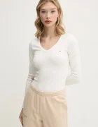 Tommy Jeans блуза с дълги ръкави дамска с памук бежова DW0DW17990