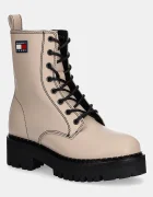 Tommy Jeans Кожени кубинки TJW URBAN LACE UP BOOT в бежово с равна подметка EN0EN02907