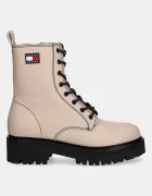 Tommy Jeans Кожени кубинки TJW URBAN LACE UP BOOT в бежово с равна подметка EN0EN02907