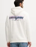 Tommy Jeans Памучен суичър мъжки в бежово с качулка с принт DM0DM22112