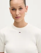 Tommy Jeans пуловер с къси ръкави дамски от памук бежов DW0DW19336