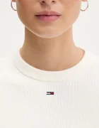 Tommy Jeans пуловер с къси ръкави дамски от памук бежов DW0DW19336
