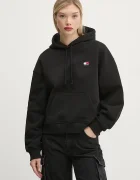 Tommy Jeans суичър с качулка дамски от памук черен DW0DW19414
