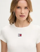 Tommy Jeans тениска дамска от памук с еластан бяла DW0DW17881