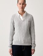 U.S. Polo Assn. пуловер дамски от памук V-NECK CABLE сив WUP0397