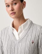 U.S. Polo Assn. пуловер дамски от памук V-NECK CABLE сив WUP0397