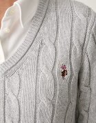 U.S. Polo Assn. пуловер дамски от памук V-NECK CABLE сив WUP0397
