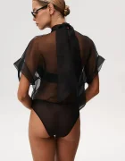 Undress code Копринено боди Pirouette Bodysuit в черно с изчистен дизайн 1122