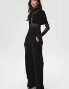 Undress code панталон дамски от памук с еластан Refined черен с висока талия 1365