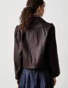 Weekend Max Mara къс шлифер дамски от кожа WKDFELINO кафяв 2625446051600