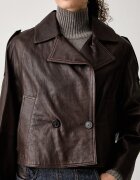Weekend Max Mara къс шлифер дамски от кожа WKDFELINO кафяв 2625446051600