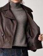 Weekend Max Mara къс шлифер дамски от кожа WKDFELINO кафяв 2625446051600