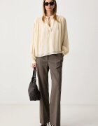 Weekend Max Mara панталон дамски с вълна WKDPETRA кафяв с висока талия 2625136052600