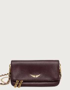 Zadig&Voltaire чанта crossbody дамска от кожа ROCK NANO GRAINED LEATHER бордо LWBA03975