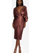 Acob à porter Драпирана миди рокля с три-четвърти ръкави - Тъмнокафяво