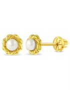 Bebe Gold 14K златни сладководни култивирани перлени обеци за деца - 3 мм - здраво затваряне на винт