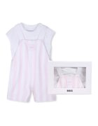 BOSS Kidswear Тениска и гащеризон тип ританки - Бял/Розово