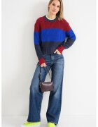 Calvin Klein Jeans Плетен пуловер с овално деколте - Тъмночервен/Кралско Синьо/Антрацитно сиво