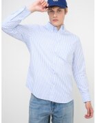Calvin Klein Jeans Раирана риза с джоб отпред - Виолетов/Светло бежово