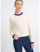 Calvin Klein Jeans Рипсен пуловер с овално деколте