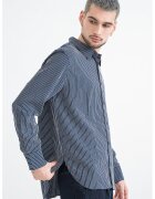 Calvin Klein Раирана риза с лого - Бял/Въглен сиво