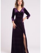 CAMISSI Дълга кадифена рокля с цепка встрани