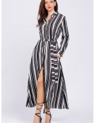 CAMISSI Дълга рокля-риза с джобове - Пастелнорозов/Бял