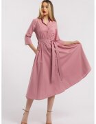 CAMISSI Разкроена рокля-риза с колан - Червен/Бял/Черен