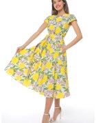CAMISSI Разкроена рокля с къси ръкави - Бял/Зелен/Жълт