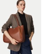 Coccinelle чанта тип shopper от естествена кожа с велурени елементи и магнитно закопчаване - кафява - 0000306320130