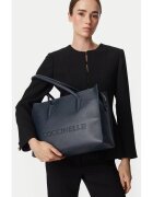 Coccinelle чанта тоут от естествена кожа с релефно лого и закопчаване с цип - синя