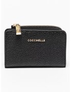 Coccinelle Кожен портфейл Metallic Soft с калъф за карти - Черен