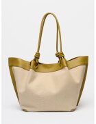 Coccinelle Текстилна чанта тип Tote с кожа - Sage Green