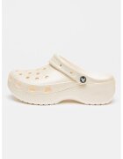 Crocs Бляскав крокс Classic с равна платформа и каишка на петата - Слонова кост/Сребрист