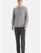 DAGI Пижама Henley с модал - Черен/Сив