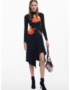Desigual Асиметрична рокля с памук - Черен/Корал/Бледооранжев