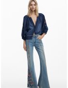 Desigual Блуза от шамбре с бродирани ръкави