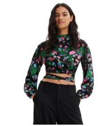 Desigual Дамска блуза ексклузивна колекция Christian Lacroix - флорален принт - черна - вискоза