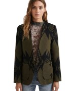 Desigual Дамско сако Ikat - вълна - зелено - апликация символ на мира - вталена кройка