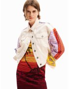 Desigual Дънково яке Julie с бродерии - Аленочервен/Крем