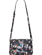 Desigual Флорална чанта за рамо от еко кожа с асиметрично капаче - Черен/Многоцветен