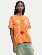 Desigual Оранжева флорална тениска