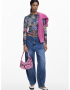 Desigual Релефна слим блуза - Пастелносин/Бледо розово