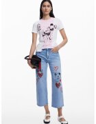 Desigual Слим тениска с принт на Mickey Mouse - Бял/Бледо розово
