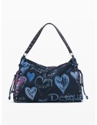 Desigual Текстилна чанта през рамо с цип - Фуксия/Тъмносин