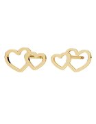 e-Crystal Обеци Злато 585 - 14К Double Heart - Двойни сърца - Златни тапи