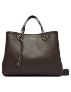 Emporio Armani чанта от екологична кожа тип tote с двойни дръжки и подвижна презрамка - магнитно закопчаване - кафява - модел 0000306430235