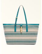 Furla Раирана чанта за рамо Debby - Мръснобял/Ягодово червено